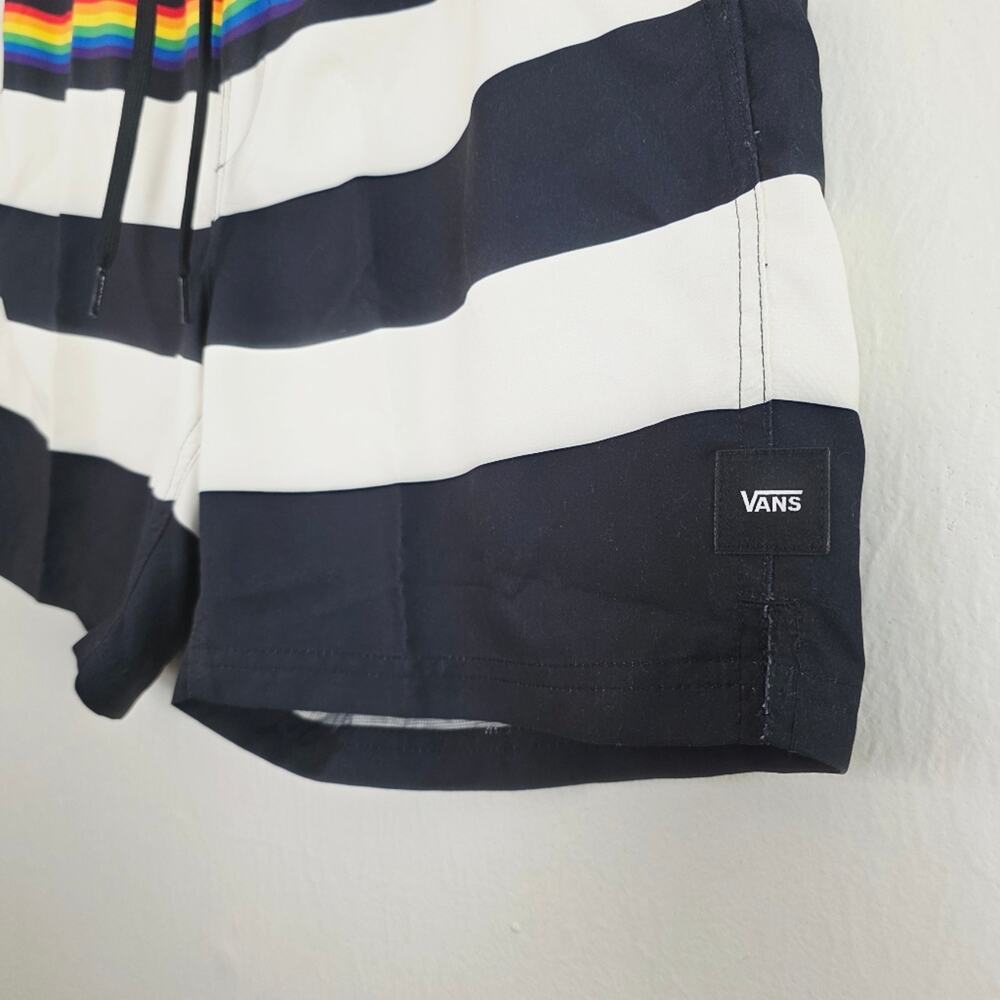Vans Pride Collection Rainbow Striped Volley Swim Shorts Black Cream Medium NWT - Picture 7 of 11
